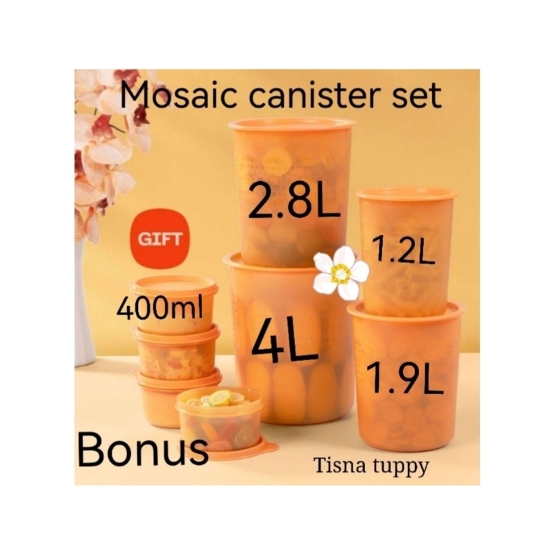 Mosaic Canister Set Tupperware Gold tempat snack