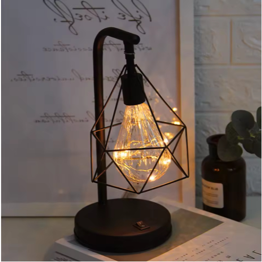 SOF Lampu Tidur Baterai / Lampu Meja Samping Tempat Tidur / Lampu Meja Industri Geometris Vintage /D