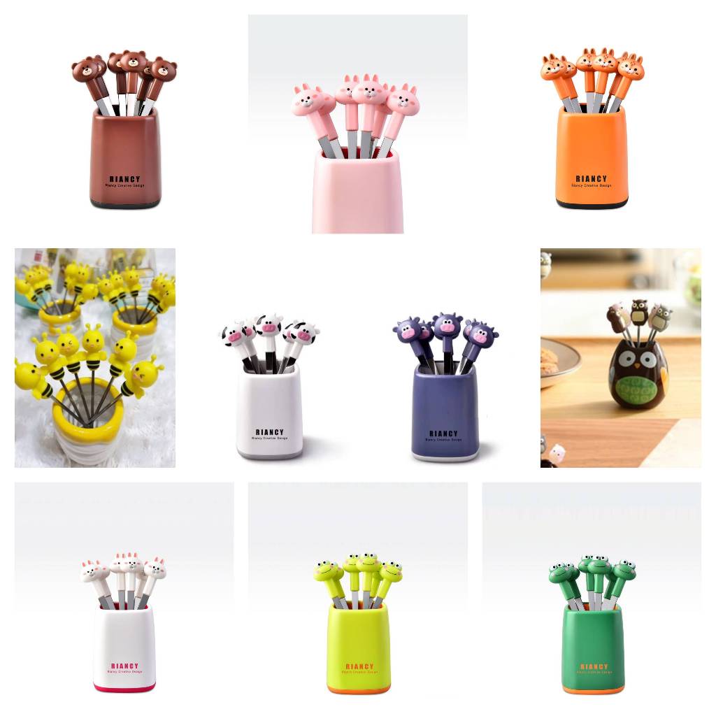 Garpu Tusuk Bento Dessert Buah Kitsune Animal Fruit Fork Cake Salad Bear Cow Bee Lebah Brown Bunny F