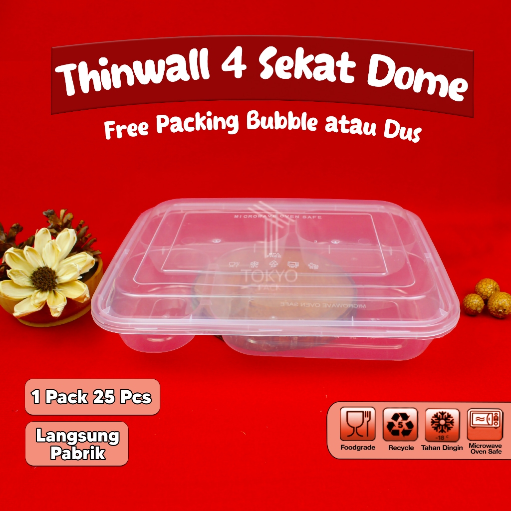 lunch box 4 sekat dome / Sekat OTH 1 kotak makan 4 sekat dome isi 25 pcs murah