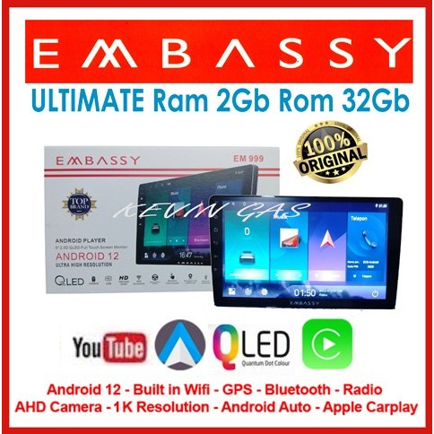 PROMO TERBARU Head Unit Android EMBASSY ULTIMATE 9 " terbaru Ram 2/ROM 32GB ANDROID OS 12 Tv Mobil 9