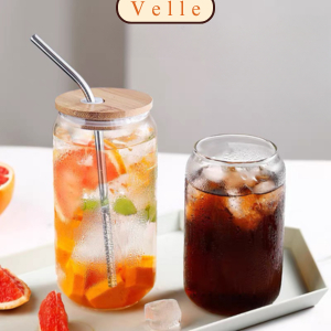 VELLE Gelas Kaca Gelas Mug Besar/Gelas Jar Gelas Kaca Estetik Cafe/Gelas Kaca Kopi/Gelas Kaca Korean