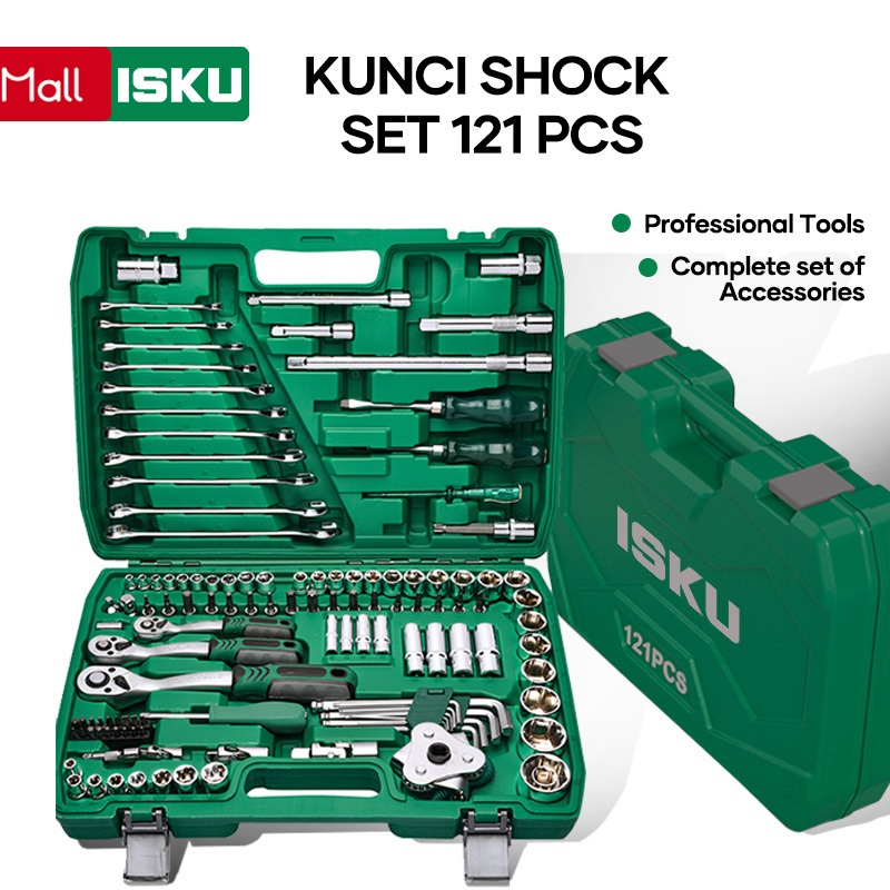 ISKU Tools Set 121pcs-72gigi kunci shock set lengkap Termasuk 1 set kunci pas ratchet Lengkap 72gigi
