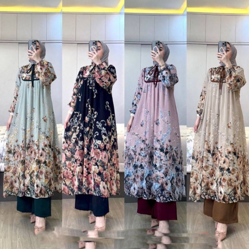 Aleya Set Long Tunik Wanita dan Kulot Motif Terbaru Set Tunik Kulot Wanita Terbaru