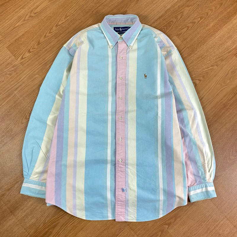 Vtg Polo Ralph Laurent Pastel Multi Stripe Oxford Shirt