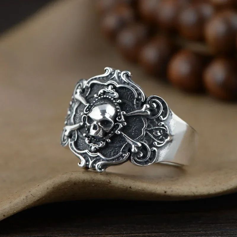 Cincin Retro Desain Perisai Tengkorak Viking / Viking Skull Shield (Adjustable)