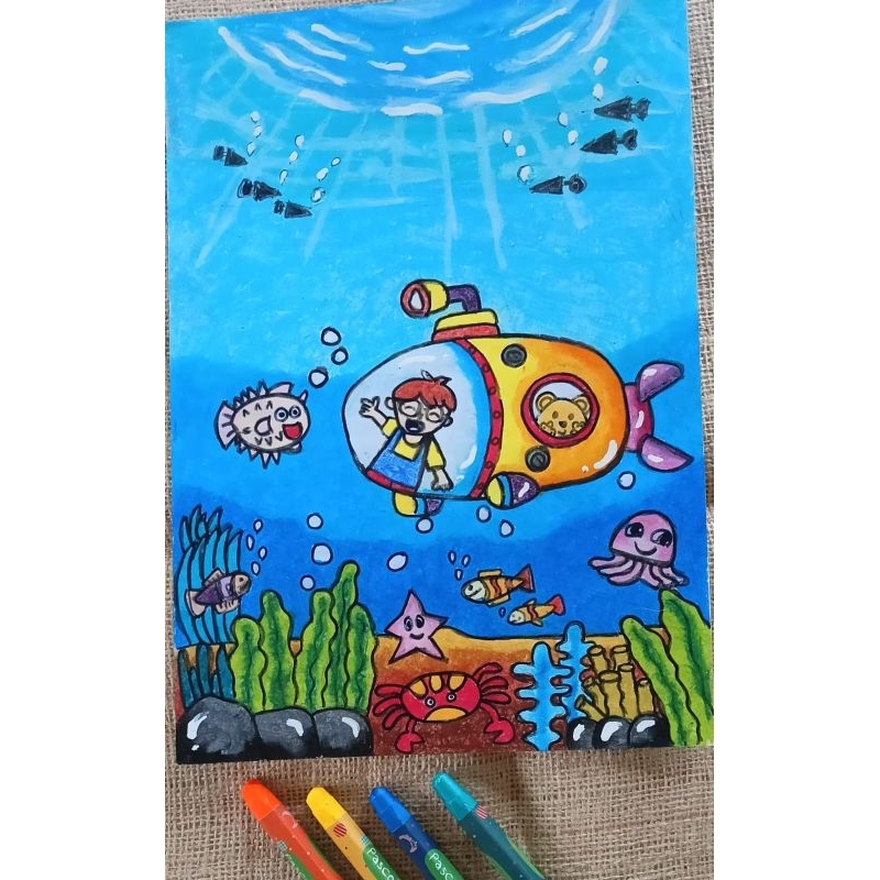 

prakarya menggambar dan mewarnai anak SD dgn tema Dunia Bawah Laut+free pigora magnetic