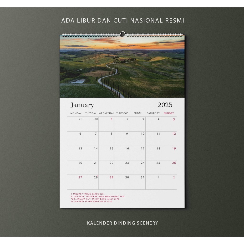 

Kalender Dinding A3 Scenery 2025 Premium Quality Spiral