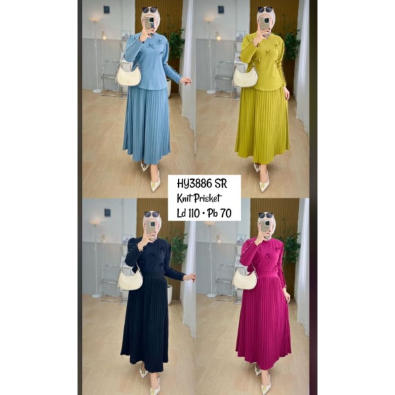 Ready Terbaru Set Rok Lady knit pita kekinianmix plisket premium import