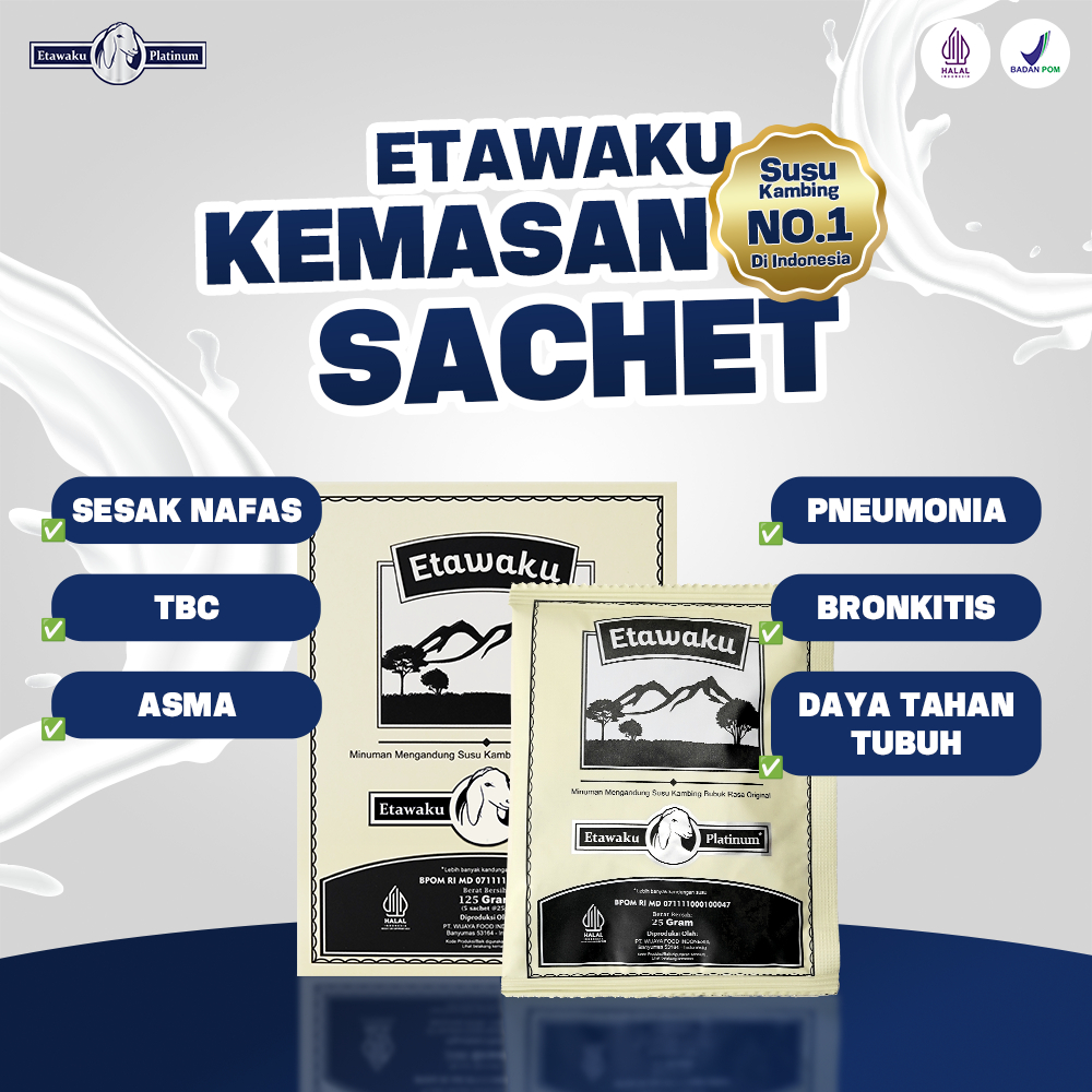 

Etawaku Platinum Sachet - Kemasan Lebih Praktis Atasi Sesak Nafas Asma Bronkhitis Susu Kambing Etawa