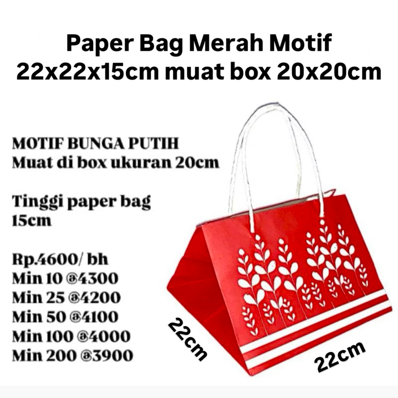 

Paper Bag MERAH Motif 22x22x15cm muat box 20x20cm