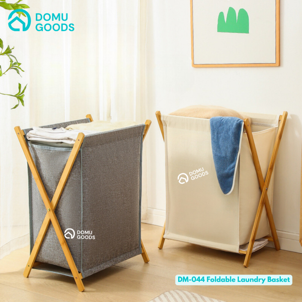 DOMU Foldable Laundry Basket dengan Tutup / Keranjang Baju Lipat Bamboo Aesthetic / Tempat Cucian Ke
