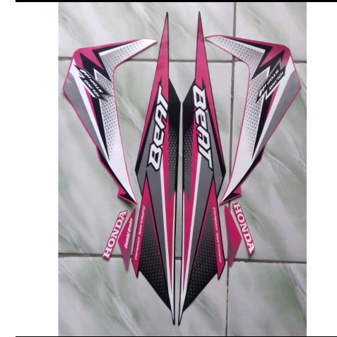 stiker striping honda beat iss 2018 hitam pink