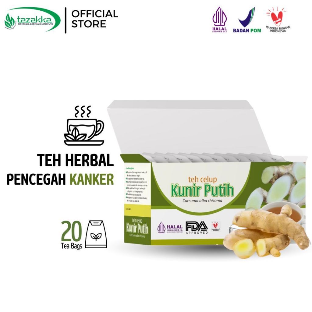 

TAZAKKA Teh Kunir Putih Untuk Kanker 20 Kantung Celup Tea Bag Minuman Kesehatan Herbal Antioksidan