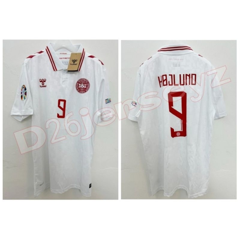 Jersey DenmarkK_  Away 2024 / 2025 + Cetak Nama Nameset HOJLUND 9 / Custom suka suka Font OFFICIAL +