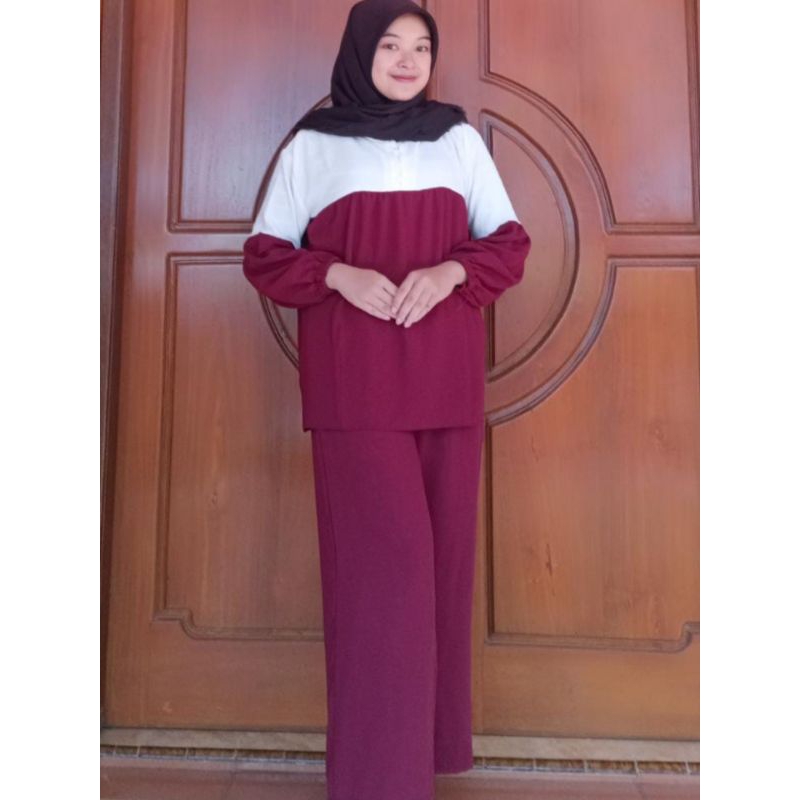 Setelan Combi Kulot/Setelan Wanita Bahan Crinkle