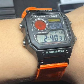 Modified jam tangan pria Casio AE-1200, colorful LCD, hydromod case and Nato kanvas canvas military 