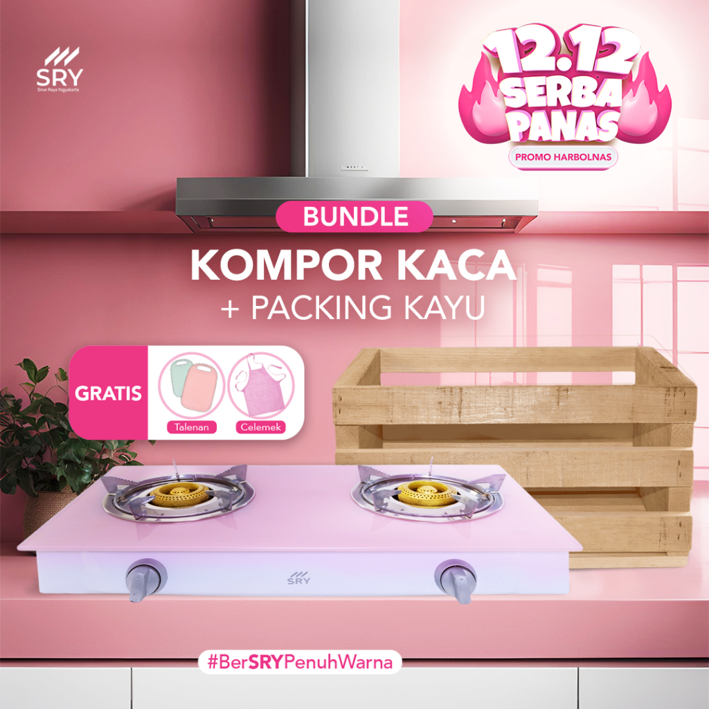 SRY Kompor Kaca + Packing Kayu | Kompor Kaca 2 Tungku | Kompor Gas 2 Tungku | Kompor 2 Tungku