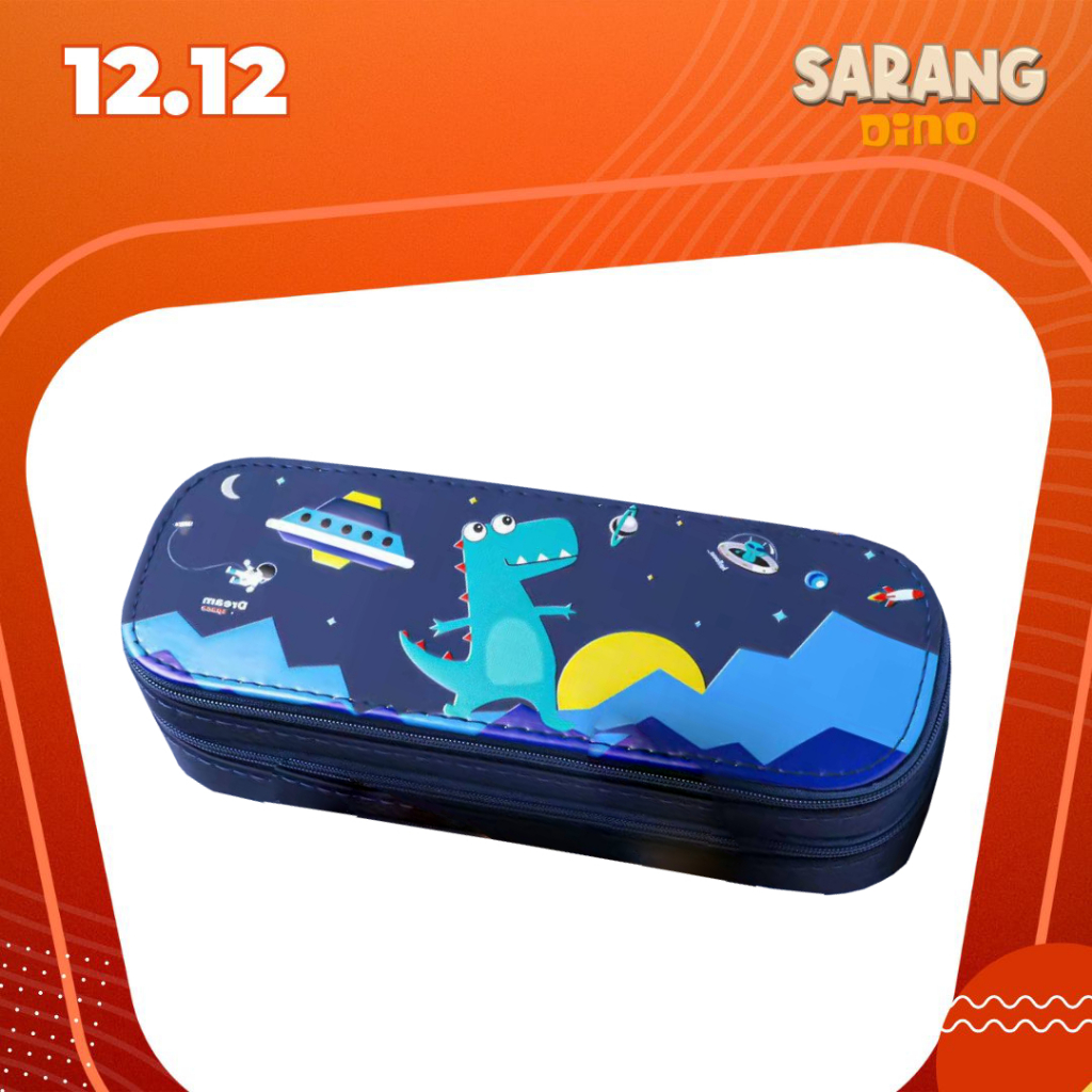

[DUA TINGKAT] Tempat Kotak Pensil Pencil Case Anak Sekolah Dinosaurus Double Decker Tingkat Dua dengan Double Zipper