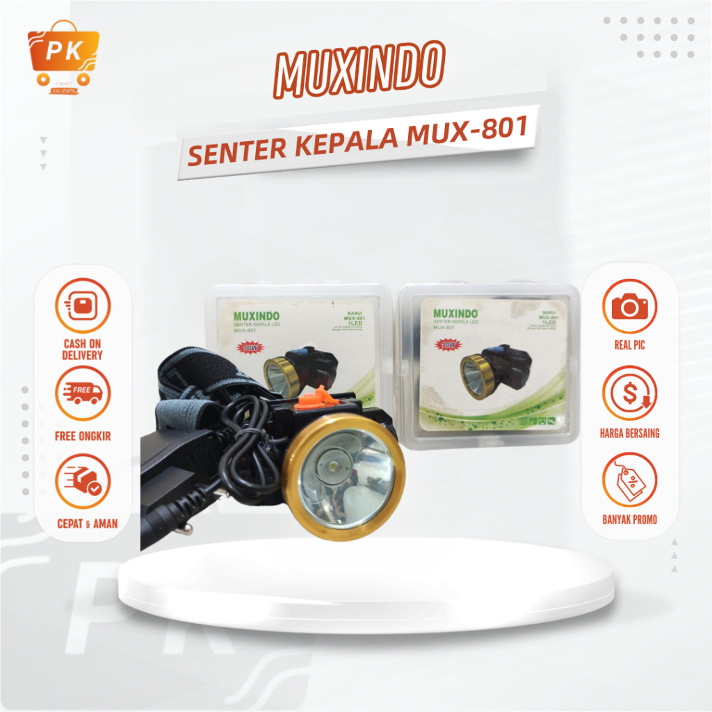 Senter Kepala LED Super Terang Battery Lithium Muxindo Mux-801 1 LED