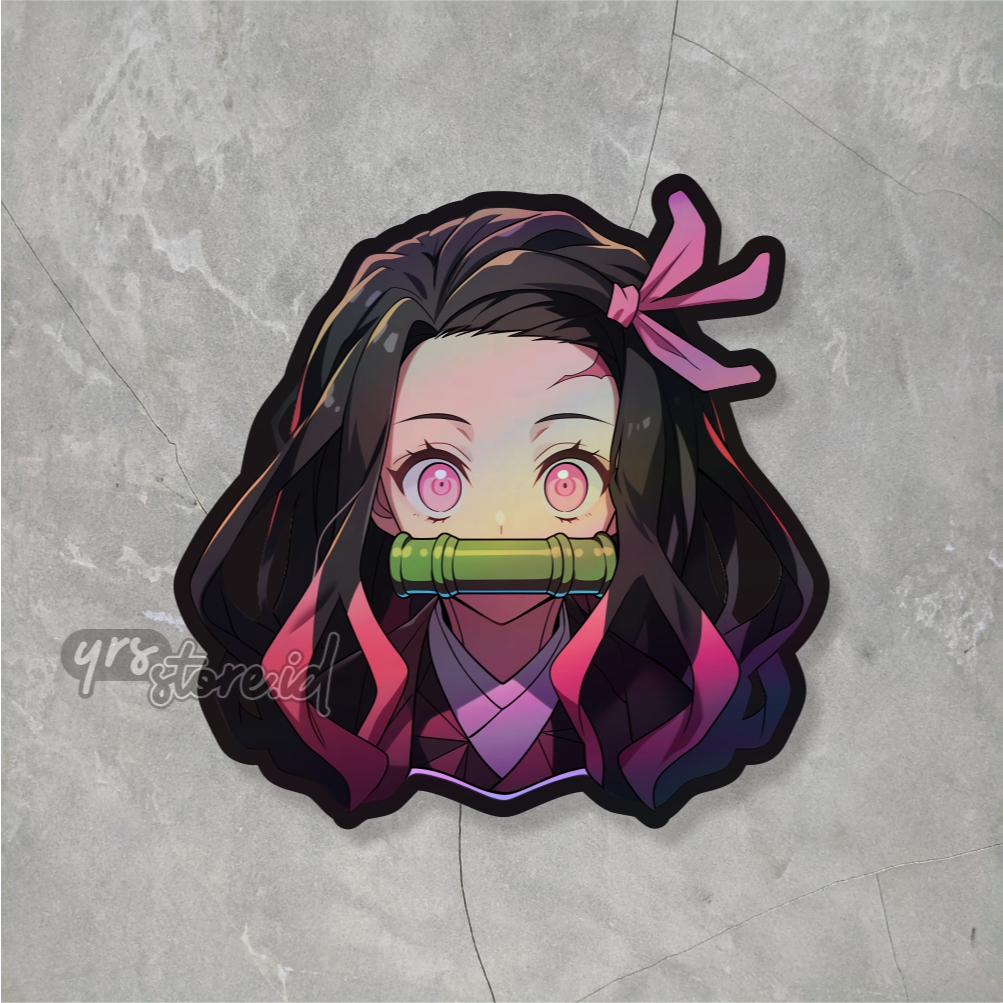 

Sticker Hologram Demon Slayer Karakter Nezuko Ukuran +- 7 x 7 cm sticker case hp laptop dll Max Decal