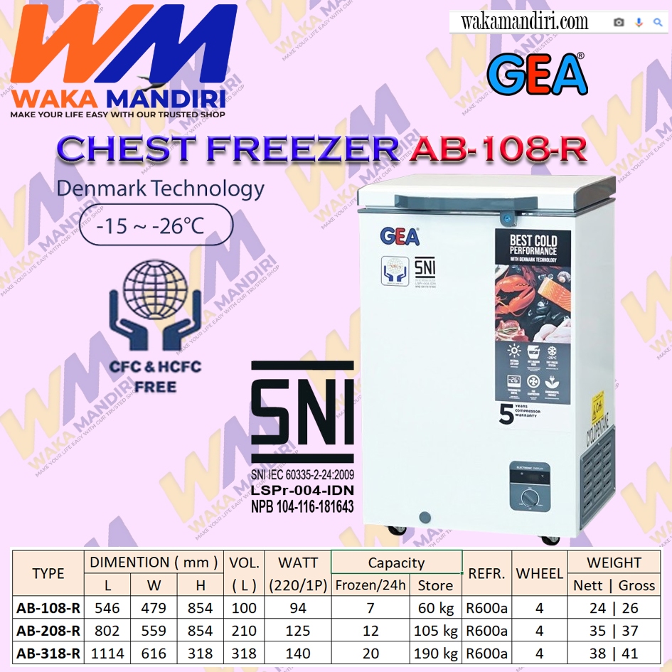FREEZER BOX GEA AB-108R / AB-108 Chest Freezer 100L - Putih
