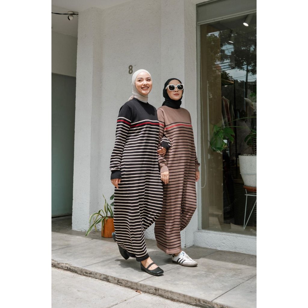 DRESS PANJANG WANITA MUSLIM| MONEL LINGGAR DRESS KNIT
