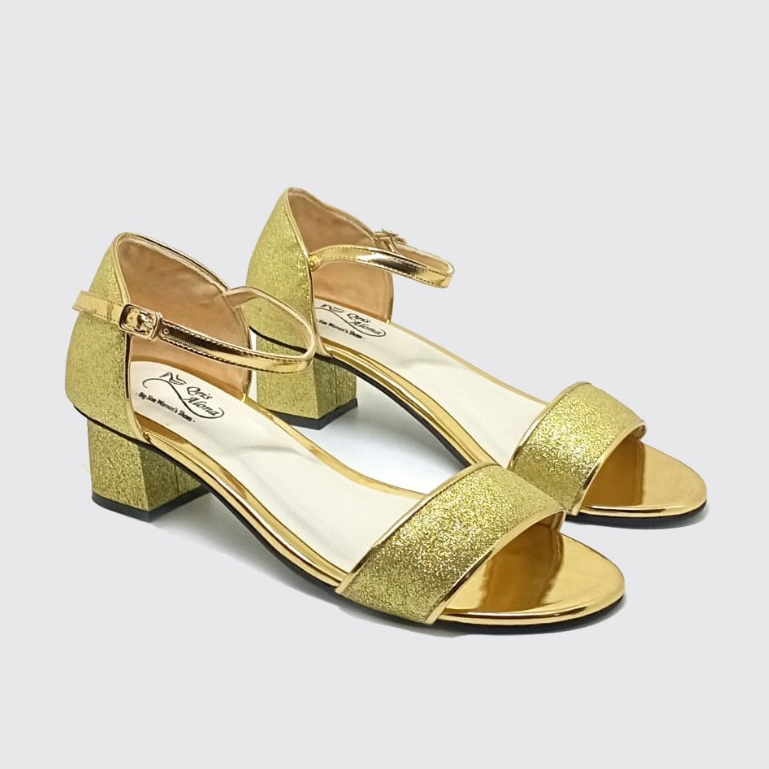Heels gold emas elegan style pesta wanita kaki gemuk Sandal slide ukuran 40-45 jumbo