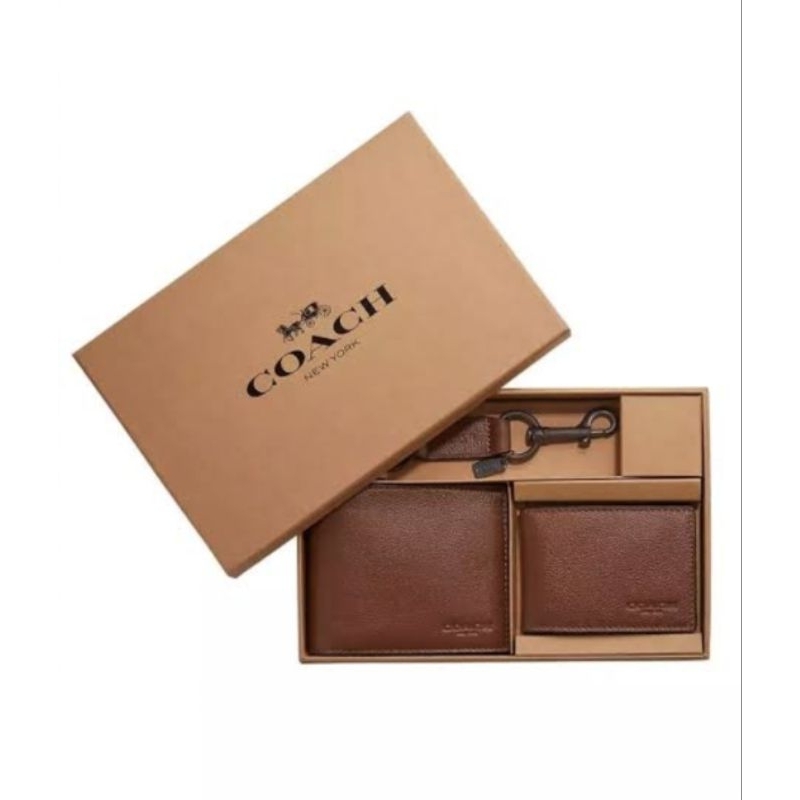 Coach Boxed 3 In 1 Wallet Gift Set Dark Saddle