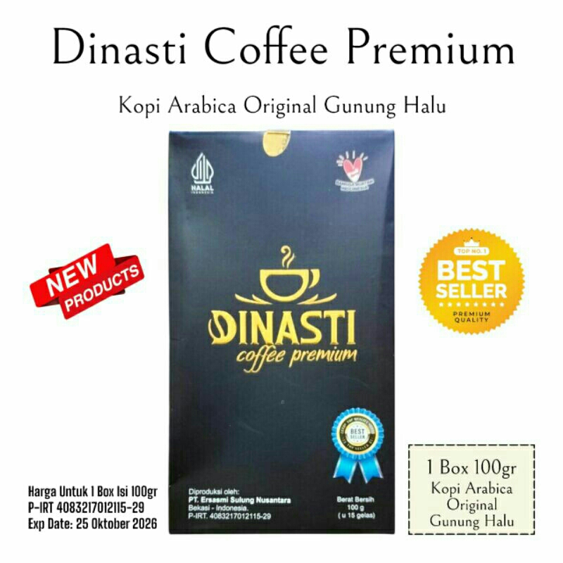 

KOPI DINASTI 1 BOX ISI 100 GRAM BIJI KOPI ASLI GUNUNG HALU ORIGINAL ARABICA