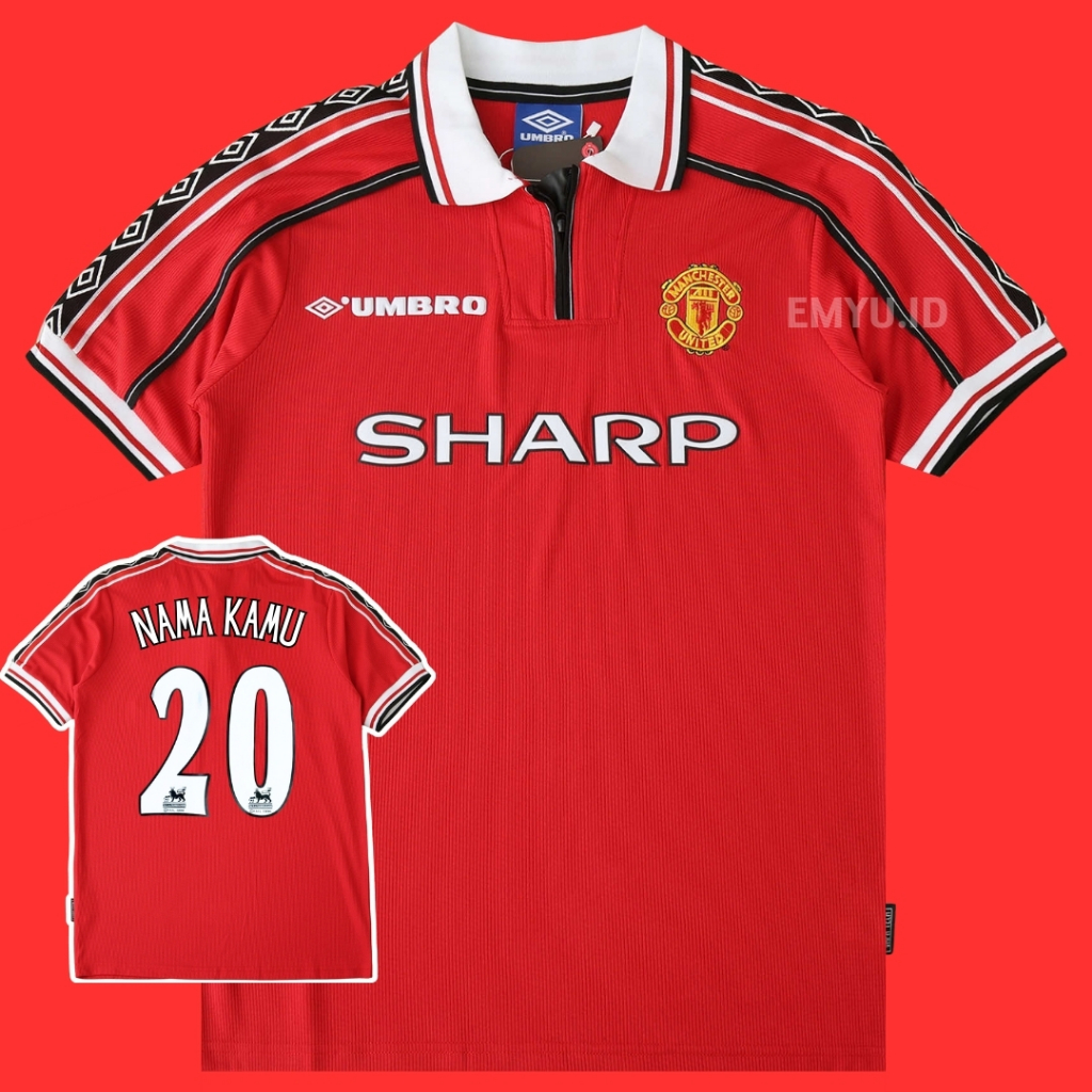 Jersey Retro Manchester United Home Baju Bola MU Vintage 1998 1999 Emyu id