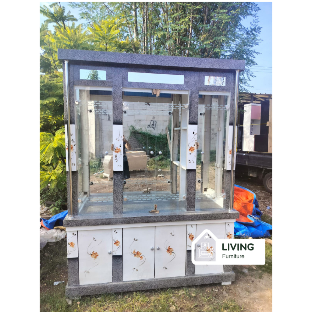 Rak Lemari Pajangan Kristal Minimalis 4 Pintu / Bufet Pajangan Crystal Kristal Wush / Pajangan Kaca