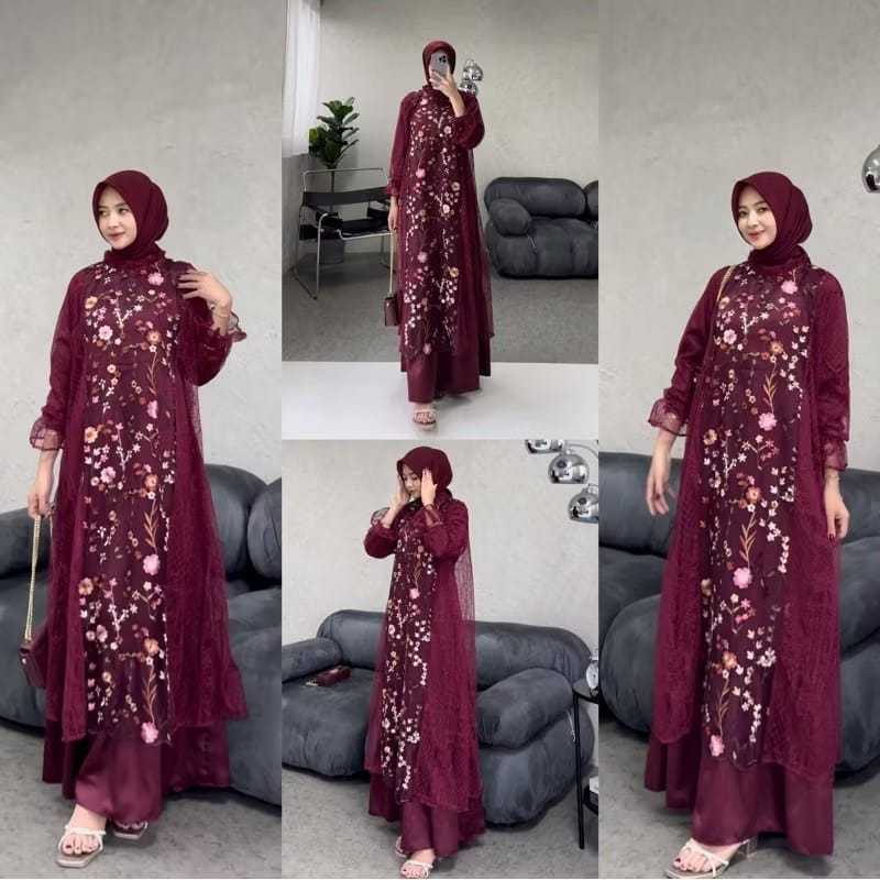 HANA DRESS SET PLUS OUTER BRUKAT BAJU KONDANGAN BUSUI FRIENDLY DRESS REMAJA SIMPLE BRUKAT TERBARU GA