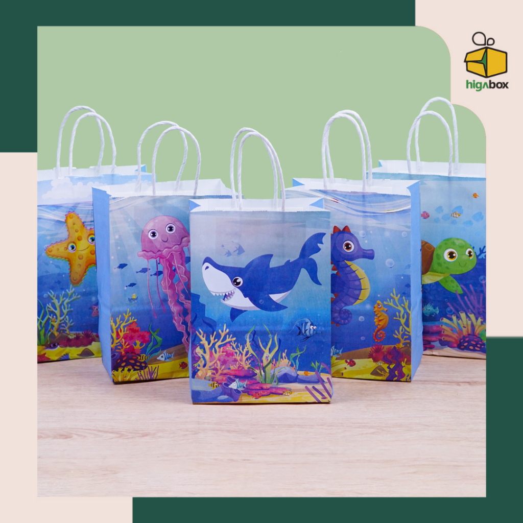 

Paper Bag Kantong Kertas Motif Ikan Kura-kura / Goodie Bag Kraft Hampers Souvenir Ulang Tahun Anak I AK02K4