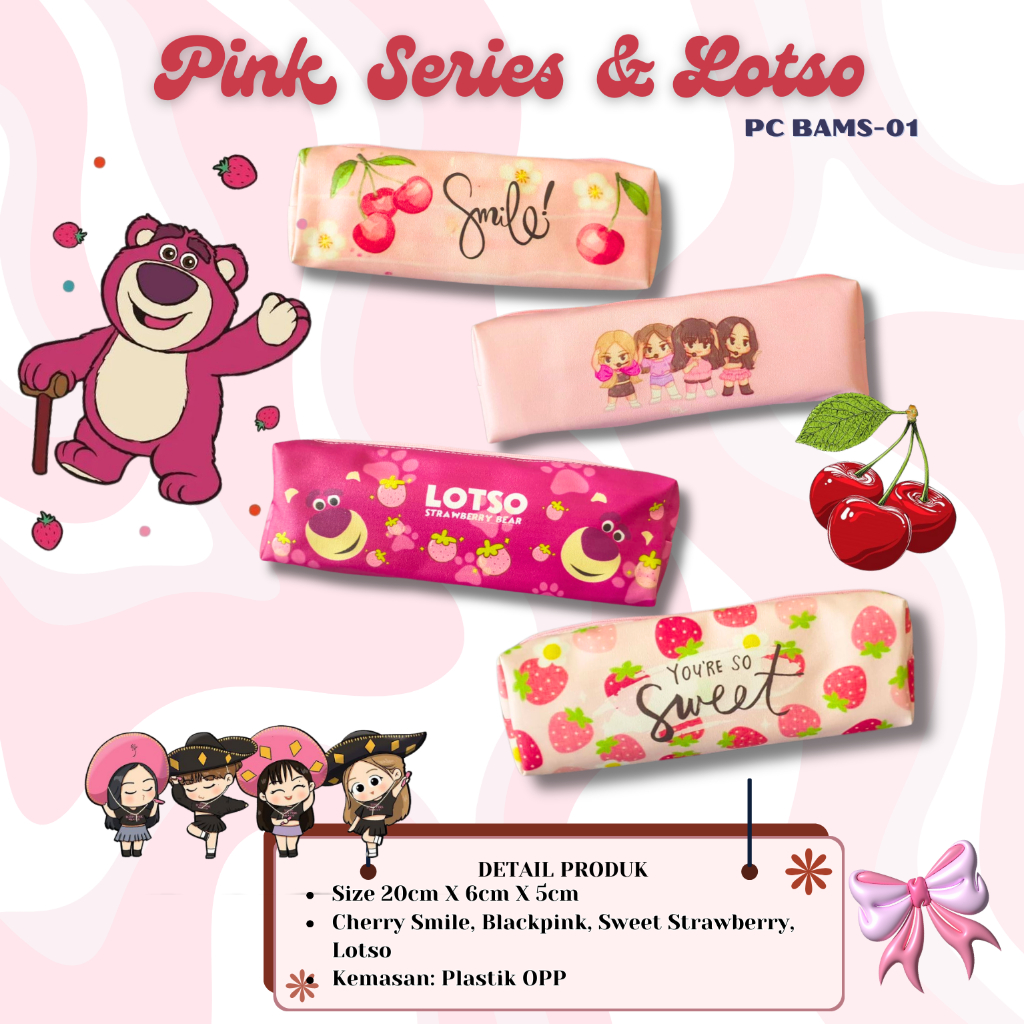 

TCW Tempat pensil tepak anak perempuan Pink Series Blackpink - Cherry - strawbery - lady flower
