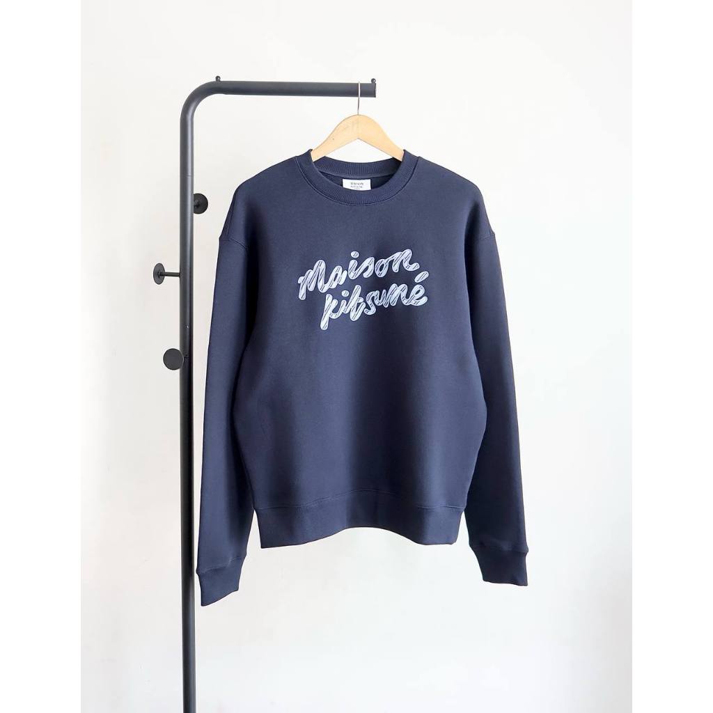 Maison Kitsune handwritten logo sweatshirt in navy blue
