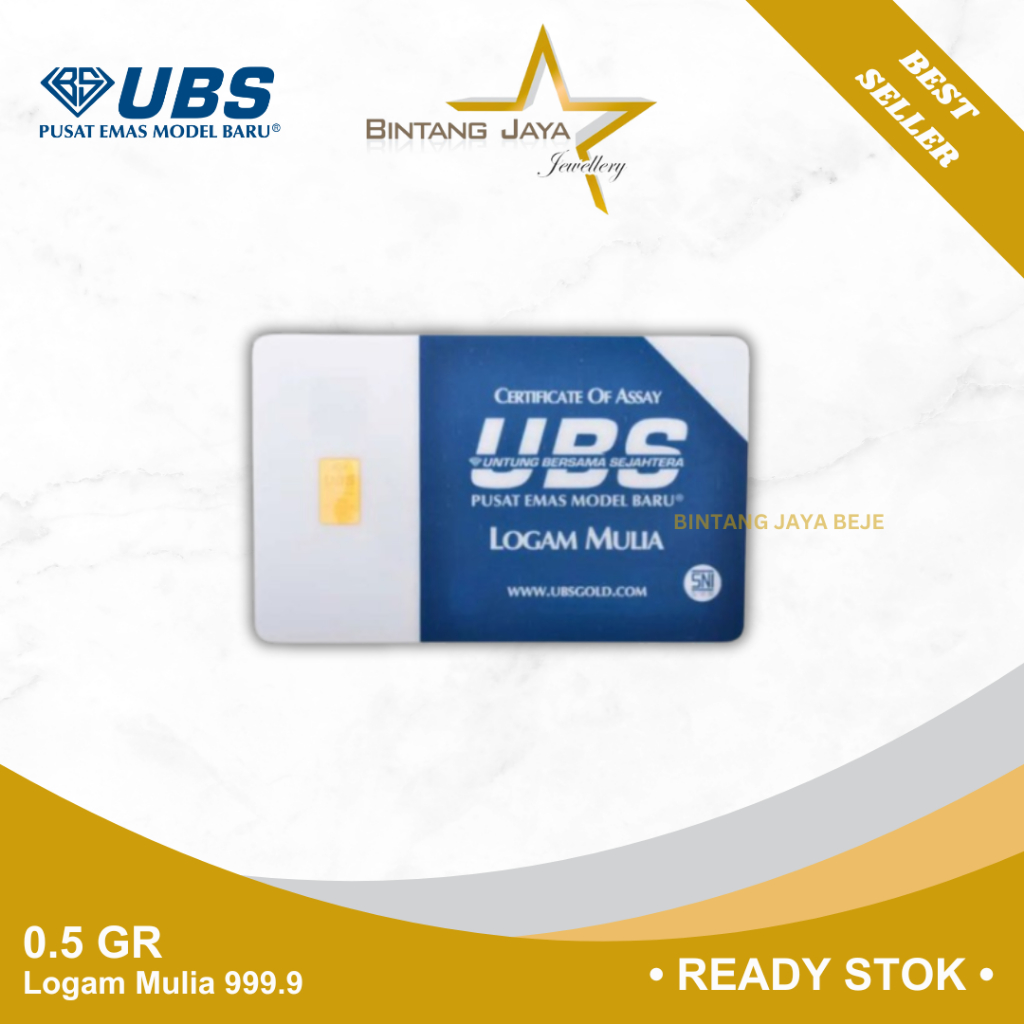 Logam Mulia Emas (LM) UBS Gold 0.5 gr gram GoldBar Kadar 999.9 Sertifikat Mas UBS Batangan Bersertif