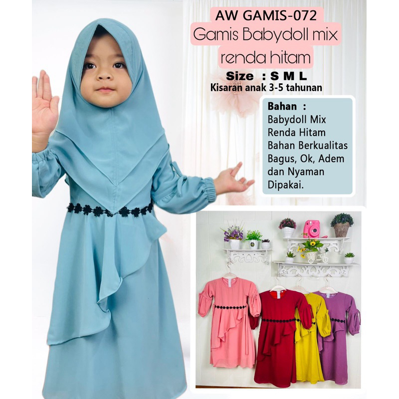 Gamis ceruti anak gamis ceruti babydoll mix renda hitam