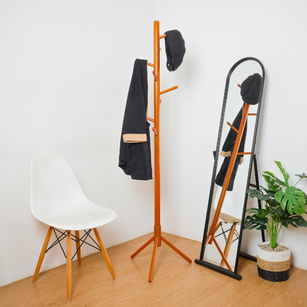Pinexa Gantungan Baju Berdiri Gantungan Stand Hanger Jaket Baju Tas Tiang Gantungan Baju Kayu