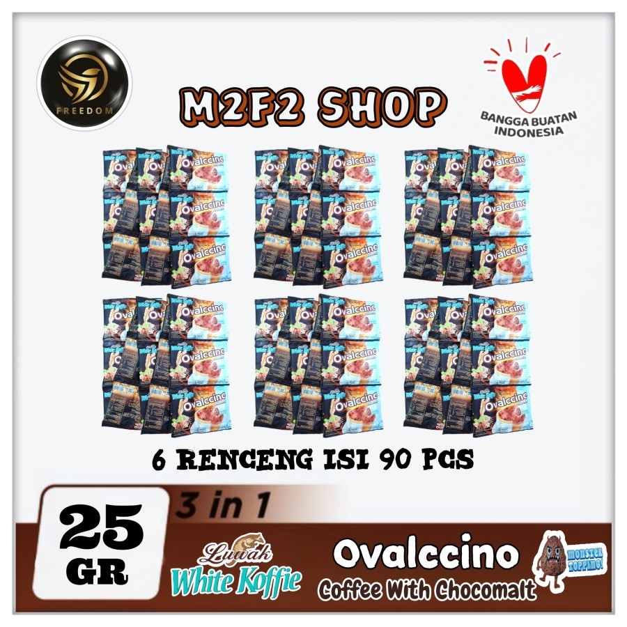 

Luwak White Koffie Ovalccino Coffee With ChocoMalt | Kopi 3in1 Dengan Cokelat Malt Sachet - 25 gr (Kemasan 6 Renceng)