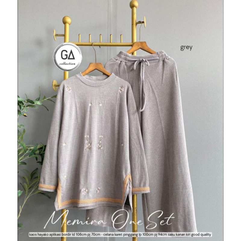 BAJU WANITA MEMIRA ONE SET BORDIR GREY