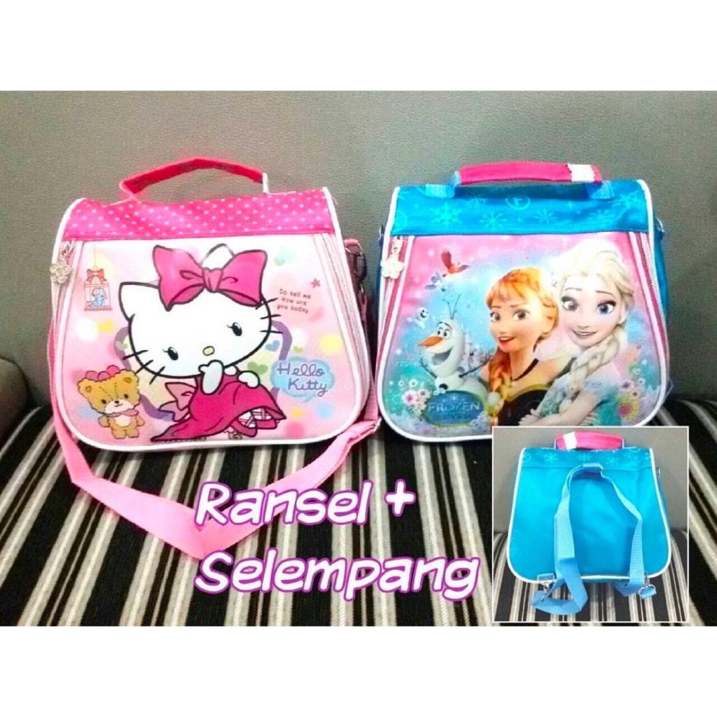 tas ransel + selempang frozen cewek tas fashion paud sd tas anak multifungsi