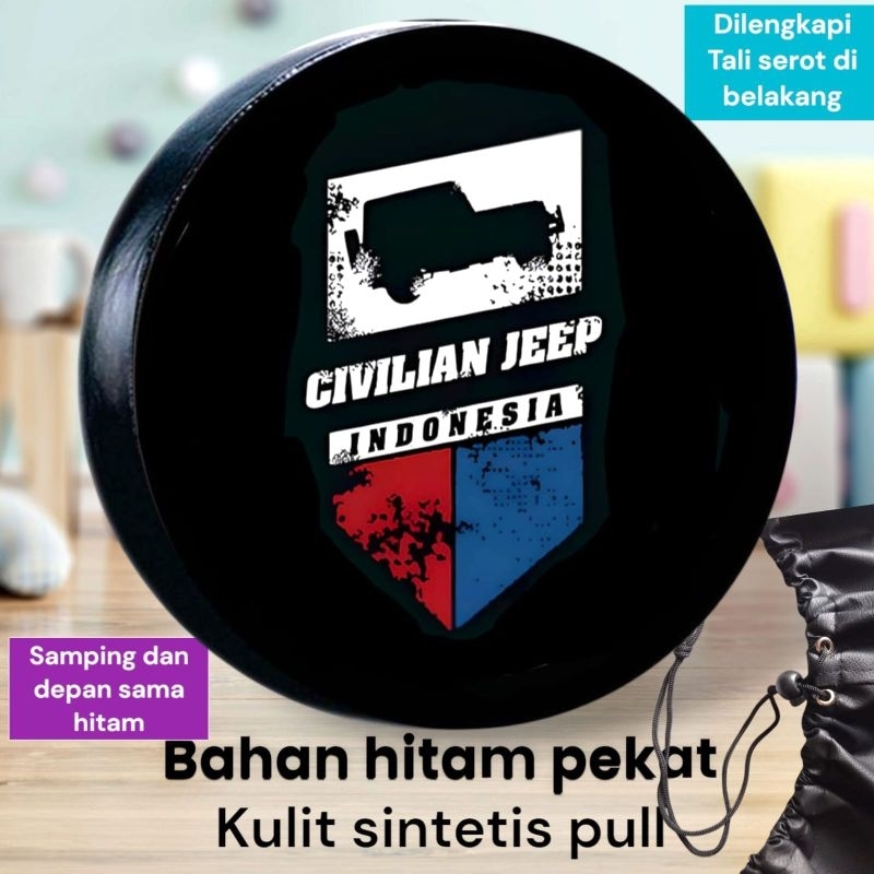 sarung ban mobil JEEP bahan hitam pekat gambar cerah disertai tali serot