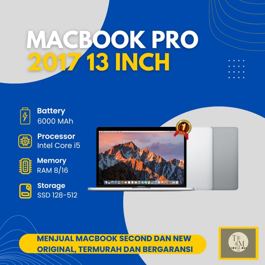 Macbook PRO RETINA 2017 TOUCHBAR & NON TOUCHBAR 13 INCH RAM 8/16GB SSD 128/256/512GB SECOND ORI 100%