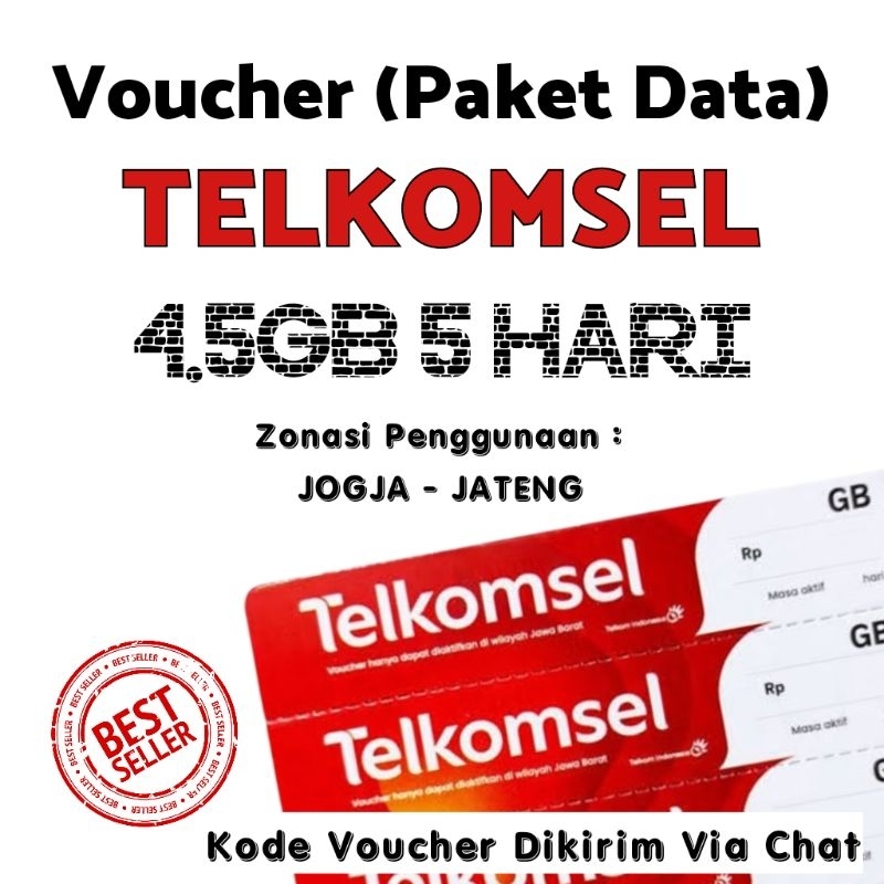 Voucher Telkomsel 4.5GB 5Hari JOGJA JATENG | Paket Data Tsel 4,5GB 5Hr MURAH [Kirim Kode]