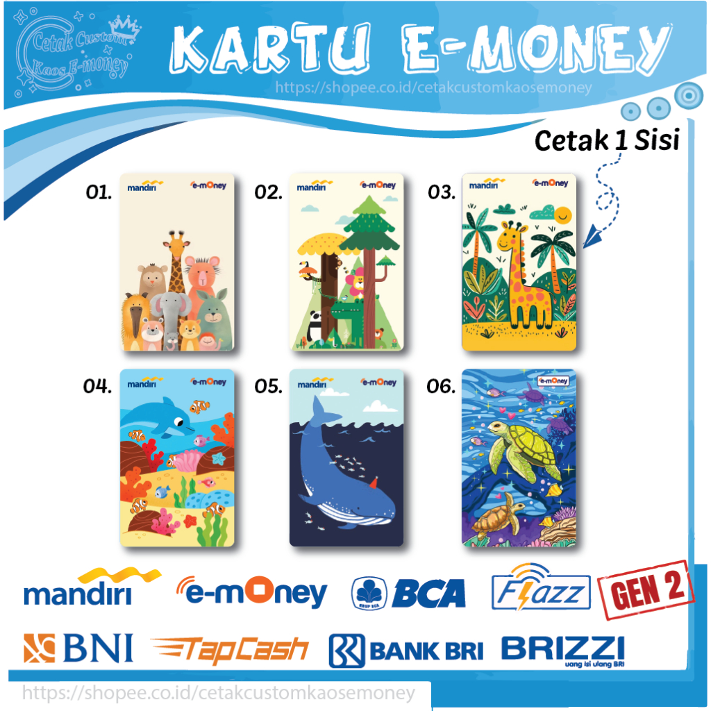 KARTU E MONEY E TOLL KUMPULAN GAMBAR HEWAN BINATANG ANIMAL EMONEY MANDIRI BCA BNI BRI - 1 SISI