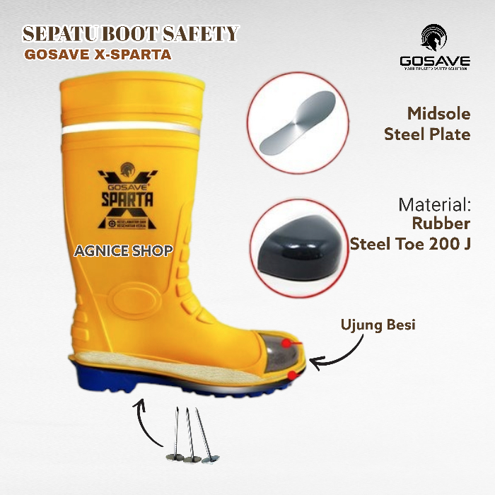 Sepatu Boot Safety X-Sparta Gosave Ujung Besi dan Midsole Steel Plate
