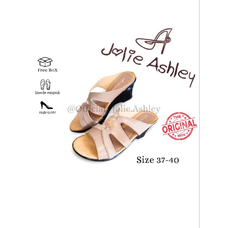 Jolie Ashley Esther Sandal Wanita Wedges Coklat Elegan | Sandal Selop Wanita Casual Nyaman | Sandal 
