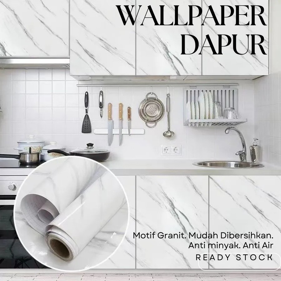 60cm*10m Wallpaper Dapur Premium Motif Marmer Glossy/Stiker Lemari Cabinet Marbel /Wallpaper Keramik