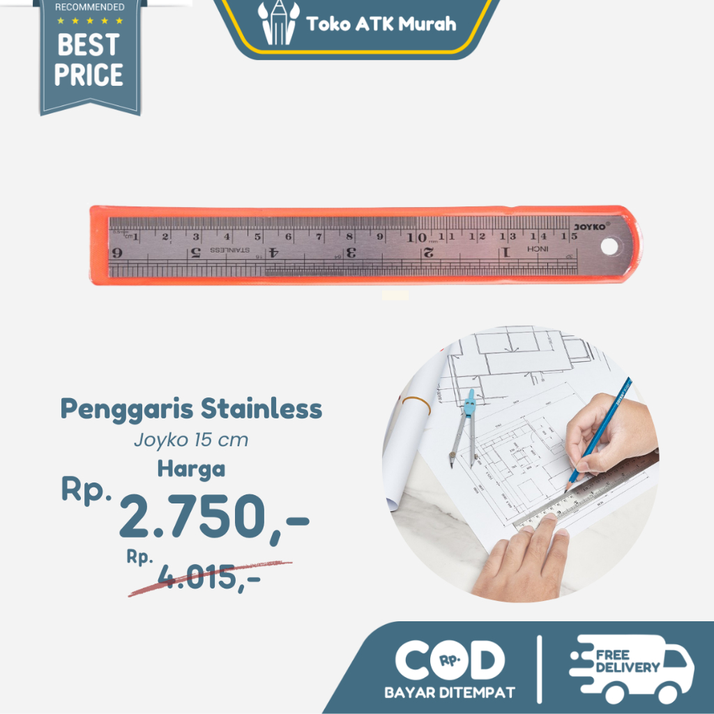 

Penggaris Besi 15 Cm / Stainless Steel Ruler Joyko RL-ST15